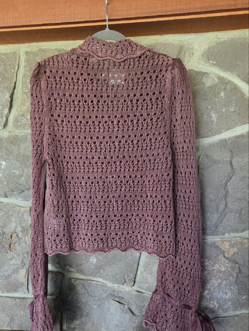 Free People Mauve Crochet Knit Button-Front Long Sleeve Top - Picture 3 of 3
